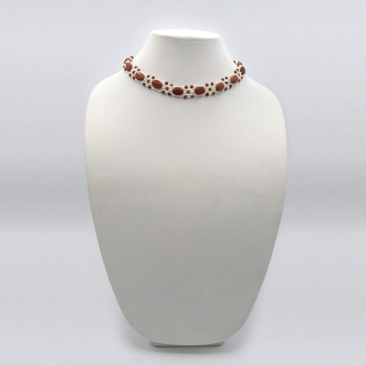 Goldstone and Cream Pearl Necklace