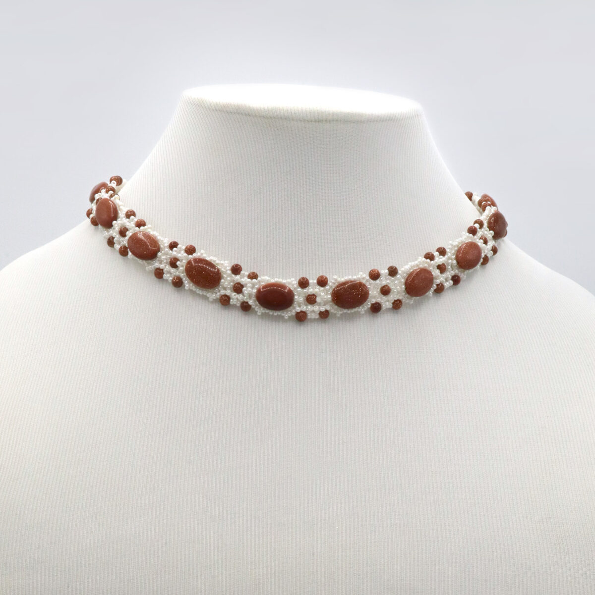 Goldstone and Cream Pearl Necklace - Image 2